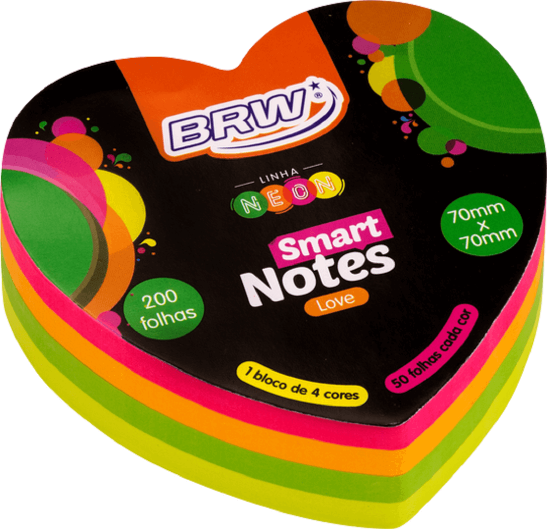 Bloco Smart Notes Coração 70x70mm Colorido Neon 200fls BA7031- BRW