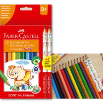 Lápis de Cor Ecolápis Triangular Jumbo 12 Cores + 2 Lápis 2B - Faber-Castell