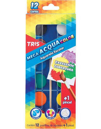 Aquarela Escolar 12 Cores com Pincel Mega Acqua Color 686998 - Tris
